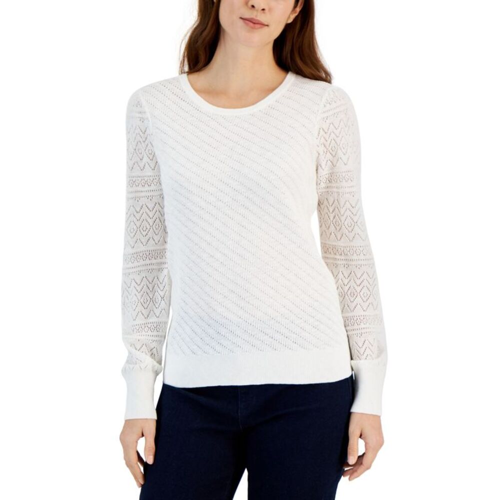 Style & Co. Petite Pointelle Pattern Sleeve Sweater